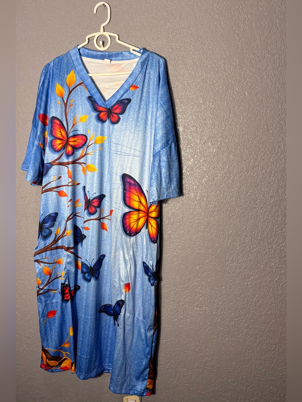 Blue Butterfly V-Neck Maxi Dress